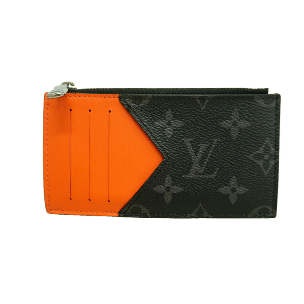 Louis Vuitton Monogram Eclipse Coin Card Holder M25843 Black Sunrise Orange M...